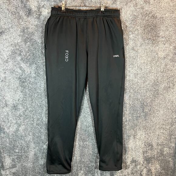 UNRL Joggers Mens Large Black Tech Sweatpants FOXO Embroidered No Drawstring - Picture 1 of 13